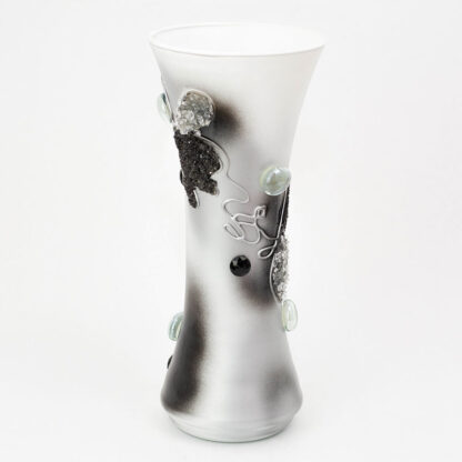 Vază de sticlă înălțime 23cm decorată manual